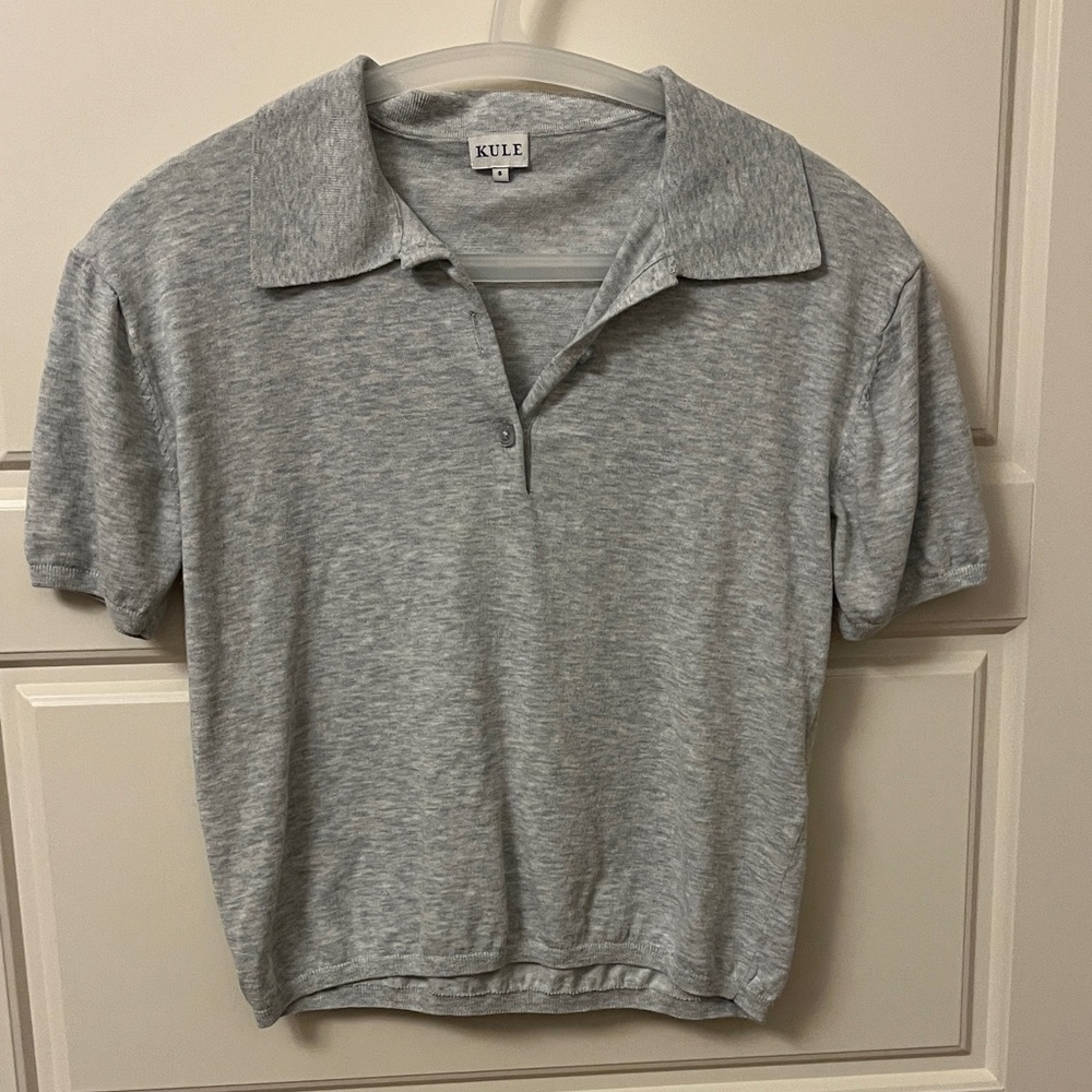 KULE Heather Light Gray Short Sleeve Polo Top